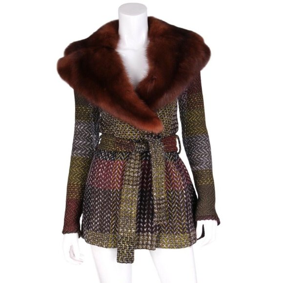 DOLCE & GABBANA Woven Wool and Fox Fur Collar Coat - Picture 1 of 10